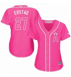 Womens Majestic Los Angeles Angels of Anaheim 27 Darin Erstad Replica Pink Fashion MLB Jersey 