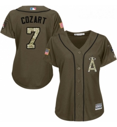 Womens Majestic Los Angeles Angels of Anaheim 7 Zack Cozart Authentic Green Salute to Service MLB Jersey 