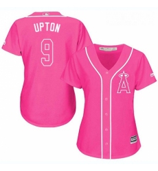 Womens Majestic Los Angeles Angels of Anaheim 9 Justin Upton Authentic Pink Fashion MLB Jersey 