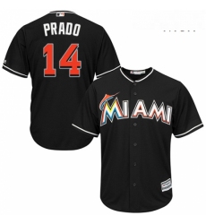 Mens Majestic Miami Marlins 14 Martin Prado Replica Black Alternate 2 Cool Base MLB Jersey