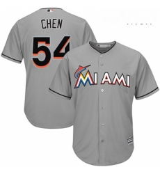 Mens Majestic Miami Marlins 54 Wei Yin Chen Replica Grey Road Cool Base MLB Jersey