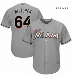 Mens Majestic Miami Marlins 64 Nick Wittgren Replica Grey Road Cool Base MLB Jersey 