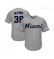 Mens Miami Marlins 38 Jorge Alfaro Replica Grey Road Cool Base Baseball Jersey 