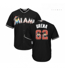 Mens Miami Marlins 62 Jose Urena Authentic Black Team Logo Fashion Cool Base Baseball Jersey 