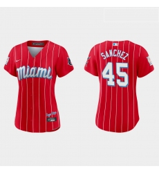 Miami Marlins 45 Sixto Sanchez Women Nike 2021 City Connect Authentic MLB Jersey Red