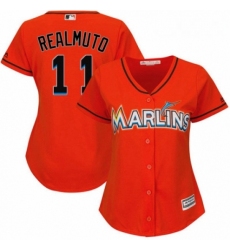 Womens Majestic Miami Marlins 11 J T Realmuto Authentic Orange Alternate 1 Cool Base MLB Jersey 