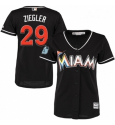 Womens Majestic Miami Marlins 29 Brad Ziegler Replica Black Alternate 2 Cool Base MLB Jersey 