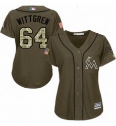 Womens Majestic Miami Marlins 64 Nick Wittgren Authentic Green Salute to Service MLB Jersey 