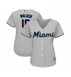 Womens Miami Marlins 18 Neil Walker Replica Grey Road Cool Base Baseball Jersey 