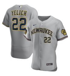 Brewers 22 Christian Yelich Gray Nike 2020 Flexbase Jersey