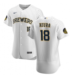 Men Milwaukee Brewers 18 Keston Hiura Men Nike White Home 2020 Flex Base Player MLB Jersey