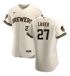 Men Milwaukee Brewers 27 Eric Lauer Men Nike Cream Home 2020 Flex Base Player MLB Jersey