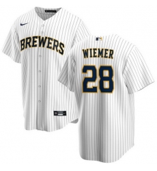 Men Milwaukee Brewers 28 Joey Wiemer Cream Cool Base Stitched JerseyS