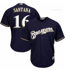 Mens Majestic Milwaukee Brewers 16 Domingo Santana Replica White Alternate Cool Base MLB Jersey 