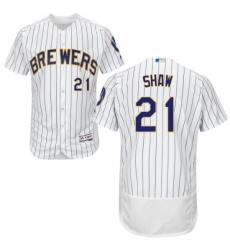 Mens Majestic Milwaukee Brewers 21 Travis Shaw WhiteRoyal Flexbase Authentic Collection MLB Jersey