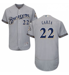 Mens Majestic Milwaukee Brewers 22 Matt Garza Grey Road Flex Base Authentic Collection MLB Jersey