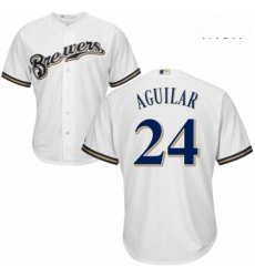 Mens Majestic Milwaukee Brewers 24 Jesus Aguilar Replica White Alternate Cool Base MLB Jersey 