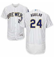 Mens Majestic Milwaukee Brewers 24 Jesus Aguilar White Home Flex Base Authentic Collection MLB Jersey