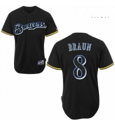 Mens Majestic Milwaukee Brewers 8 Ryan Braun Replica Black Fashion MLB Jersey