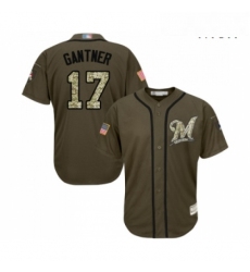 Mens Milwaukee Brewers 17 Jim Gantner Authentic Green Salute to Service Baseball Jersey 