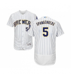 Mens Milwaukee Brewers 5 Cory Spangenberg White Home Flex Base Authentic Collection Baseball Jersey