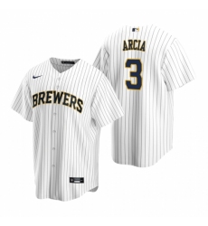 Mens Nike Milwaukee Brewers 3 Orlando Arcia White Alternate Stitched Baseball Jerse