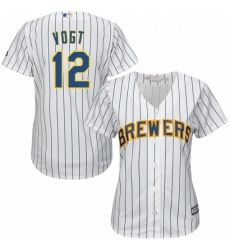 Womens Majestic Milwaukee Brewers 12 Stephen Vogt Replica White Alternate Cool Base MLB Jersey 