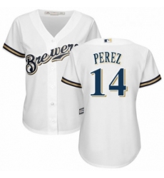 Womens Majestic Milwaukee Brewers 14 Hernan Perez Authentic Navy Blue Alternate Cool Base MLB Jersey 