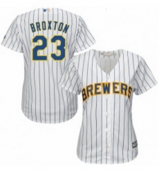 Womens Majestic Milwaukee Brewers 23 Keon Broxton Replica White Home Cool Base MLB Jersey 