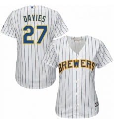 Womens Majestic Milwaukee Brewers 27 Zach Davies Replica White Home Cool Base MLB Jersey 