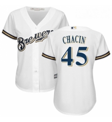 Womens Majestic Milwaukee Brewers 45 Jhoulys Chacin Authentic White Home Cool Base MLB Jersey 