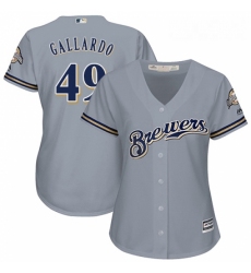 Womens Majestic Milwaukee Brewers 49 Yovani Gallardo Authentic Grey Road Cool Base MLB Jersey 