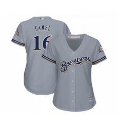 Womens Milwaukee Brewers 16 Ben Gamel Replica Grey Road Cool Base Baseball Jersey 