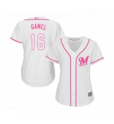 Womens Milwaukee Brewers 16 Ben Gamel Replica White Fashion Cool Base Baseball Jersey 