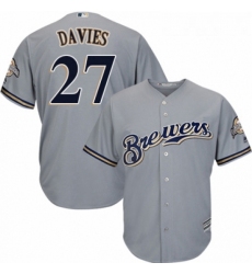 Youth Majestic Milwaukee Brewers 27 Zach Davies Replica Grey Road Cool Base MLB Jersey 