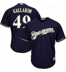 Youth Majestic Milwaukee Brewers 49 Yovani Gallardo Authentic Navy Blue Alternate Cool Base MLB Jersey 