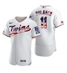 Men Minnesota Twins 11 Jorge Polanco Men Nike White Fluttering USA Flag Limited Edition Flex Base MLB Jersey