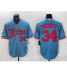 Men Minnesota Twins 34 Kirby Puckett Light Blue Pullover Throwback Cooperstown Nike Jersey