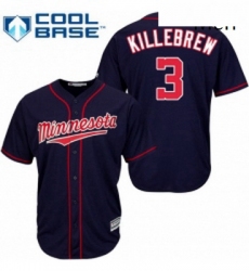 Mens Majestic Minnesota Twins 3 Harmon Killebrew Replica Navy Blue Alternate Road Cool Base MLB Jersey