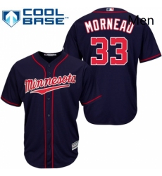 Mens Majestic Minnesota Twins 33 Justin Morneau Replica Navy Blue Alternate Road Cool Base MLB Jersey