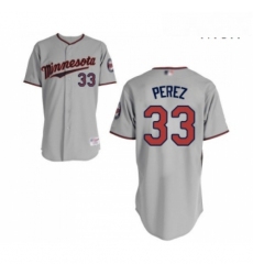 Mens Minnesota Twins 33 Martin Perez Authentic Grey Road Cool Base Baseball Jersey 