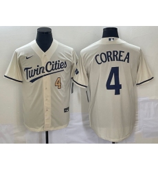 Men's Minnesota Twins #4 Carlos Correa Number Cream 2022 City Connect Cool Base Stitched Jersey