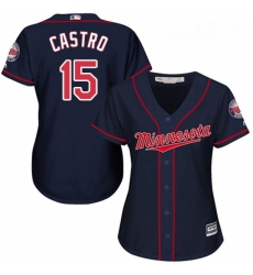 Womens Majestic Minnesota Twins 15 Jason Castro Authentic Navy Blue Alternate Road Cool Base MLB Jersey