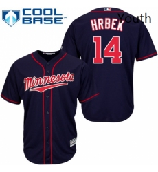 Youth Majestic Minnesota Twins 14 Kent Hrbek Authentic Navy Blue Alternate Road Cool Base MLB Jersey