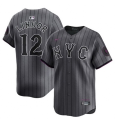 Men New York Mets 12 Francisco Lindor Graphite 2024 City Connect Limited Stitched Baseball Jersey