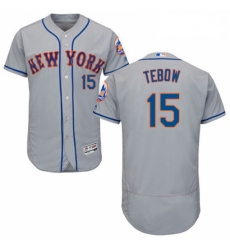 Mens Majestic New York Mets 15 Tim Tebow Grey Flexbase Authentic Collection MLB Jersey