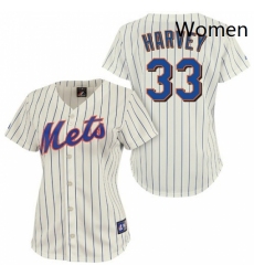 Womens Majestic New York Mets 33 Matt Harvey Authentic CreamBlue Strip MLB Jersey