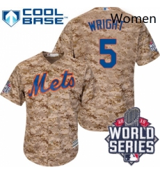 Womens Majestic New York Mets 5 David Wright Authentic Camo 2015 World Series MLB Jersey