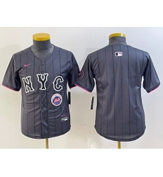 Youth New York Mets Team Big Logo Graphite 2024 City Connect Limited Stitched Baseball Jersey