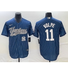 Men New York Yankees 11 Anthony Volpe Navy With Patch Cool Base Stitched Baseball Jersey